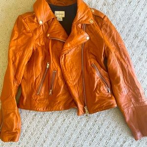 Club Monaco lamb leather moto jacket in Burnt Orange size M